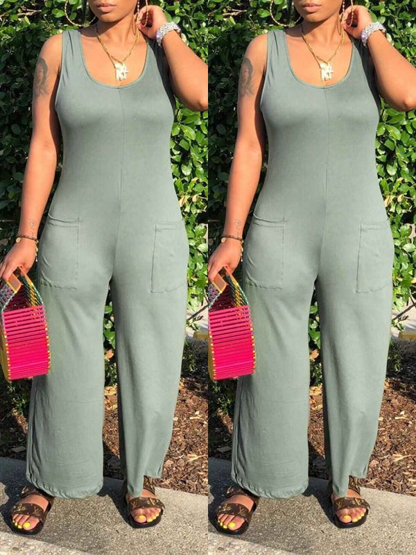 Solid Sleeveless Wide-Leg Jumpsuit--Clearance