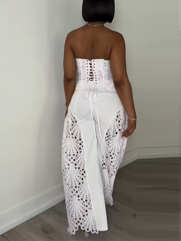 Indiebeautie Lace Tube Top & Wide-Leg Pants Set