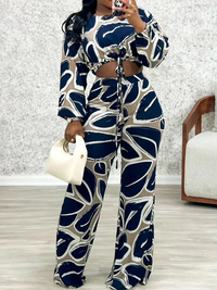 Printed Crop Top & Wide Leg Pants Set