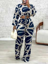 Printed Crop Top & Wide Leg Pants Set