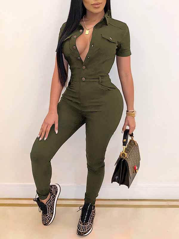 Indiebeautie Solid Button-Front Jumpsuit