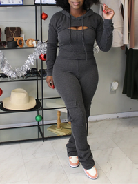 Solid Cropped Hoodie & Cargo Jumpsuit Set--Clearance