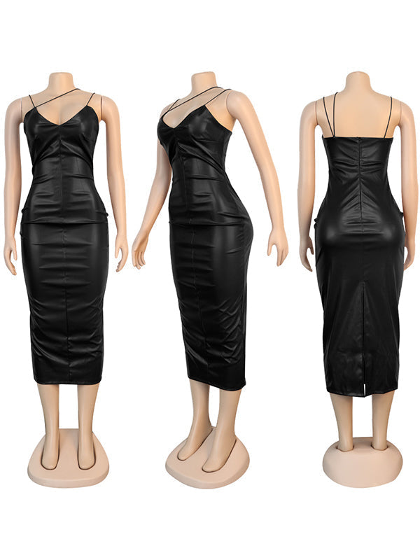 Black Faux-Leather Cami Dress--Clearance