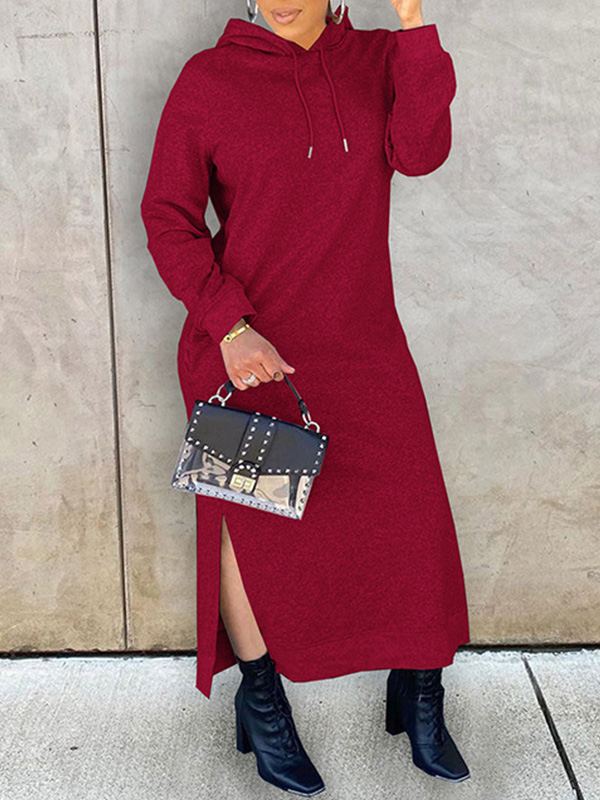 Solid Slit Hoodie Dress--Clearance