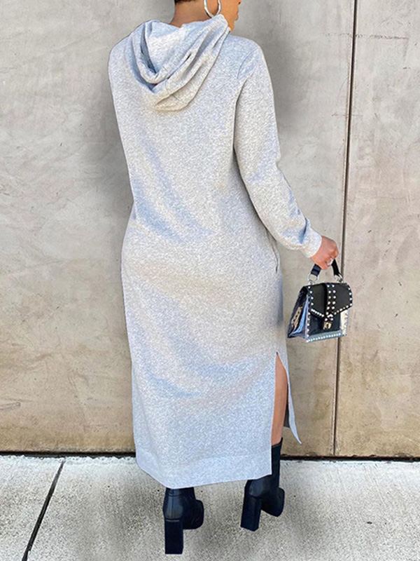 Solid Slit Hoodie Dress--Clearance