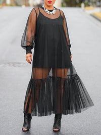 Ruffle Sheer Dress with Cami Dress--Clearance