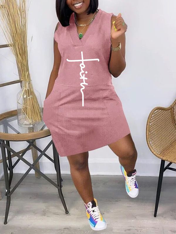 Logo V-Neck Sleeveless Dress--Clearance