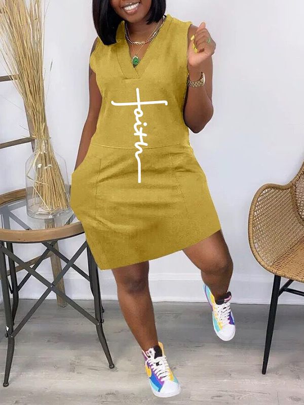 Logo V-Neck Sleeveless Dress--Clearance