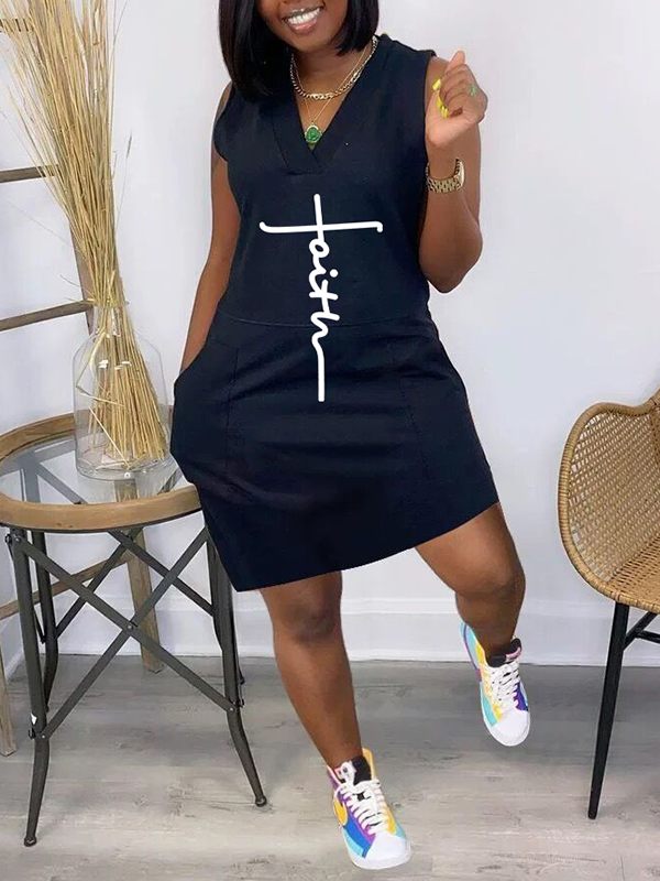 Logo V-Neck Sleeveless Dress--Clearance