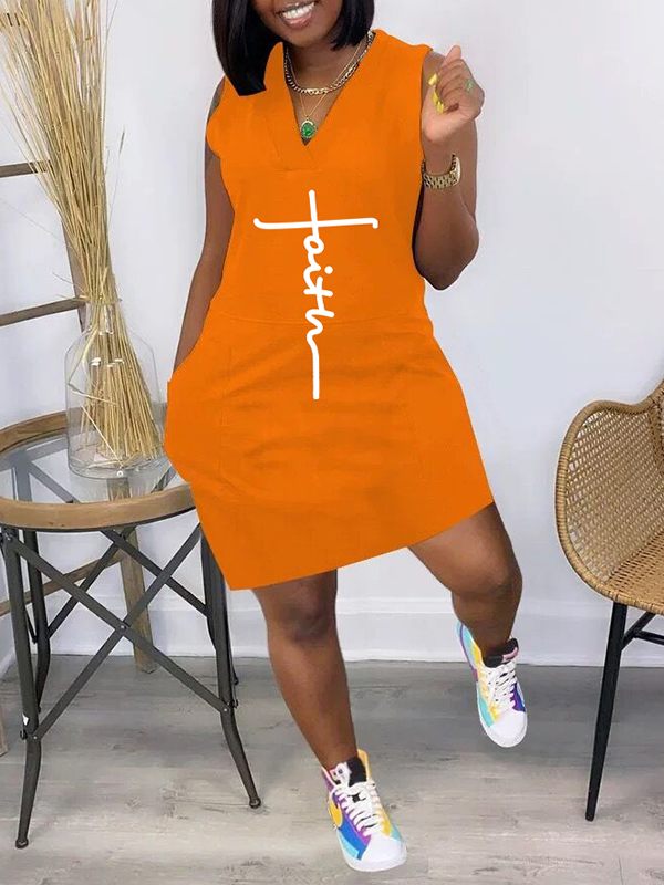 Logo V-Neck Sleeveless Dress--Clearance