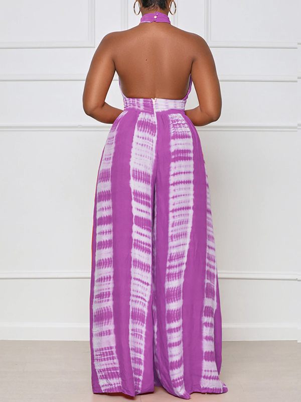 Printed Halter Wide-Leg Jumpsuit--Clearance