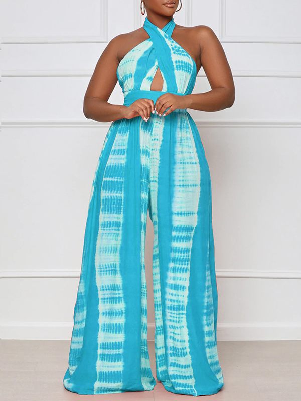 Printed Halter Wide-Leg Jumpsuit--Clearance