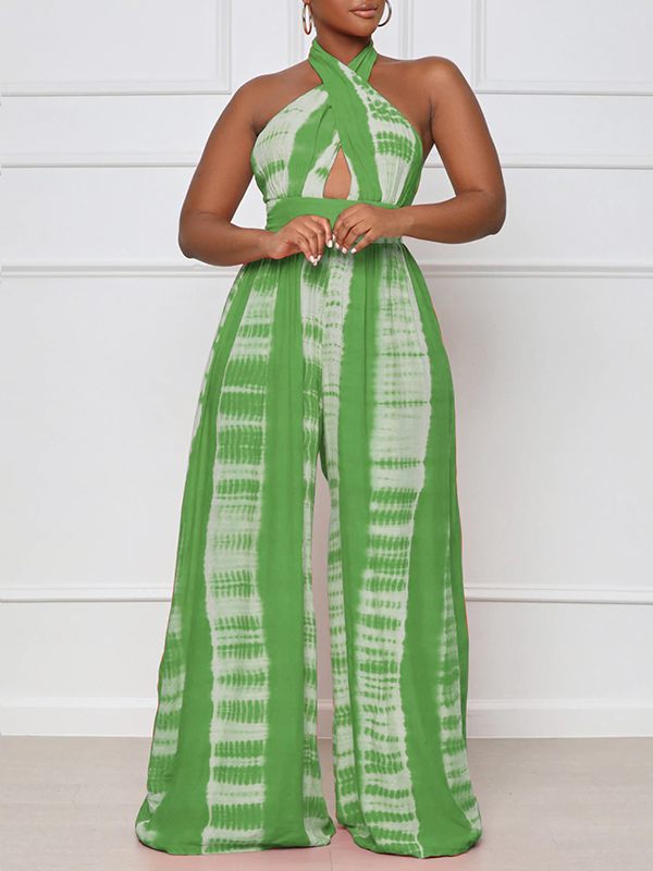 Printed Halter Wide-Leg Jumpsuit--Clearance