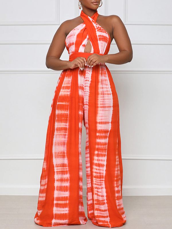 Printed Halter Wide-Leg Jumpsuit--Clearance