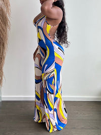 Printed Backless Jumpsuit--Clearance