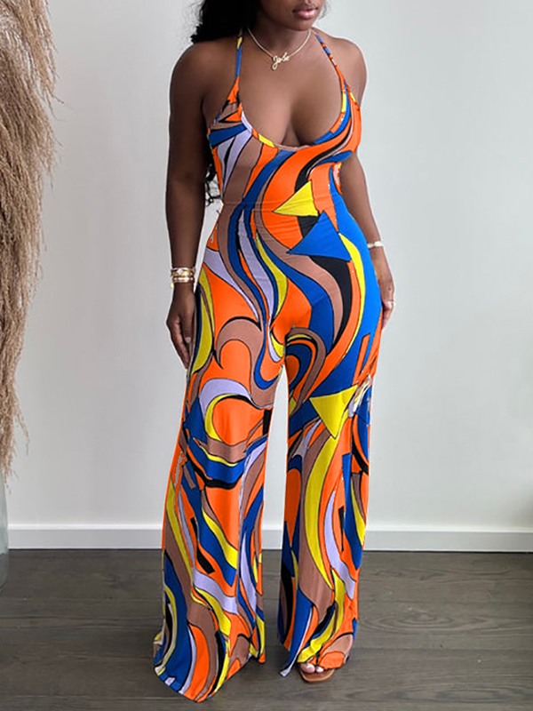 Printed Backless Jumpsuit--Clearance