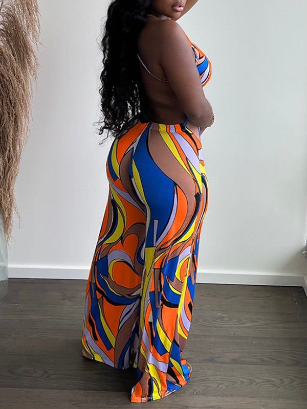 Printed Backless Jumpsuit--Clearance