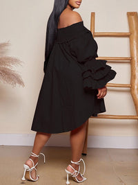 Solid Off-Shoulder Ruffle Dress--Clearance