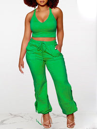 Solid Tank Top & Tied Pants Set--Clearance