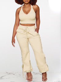 Solid Tank Top & Tied Pants Set--Clearance