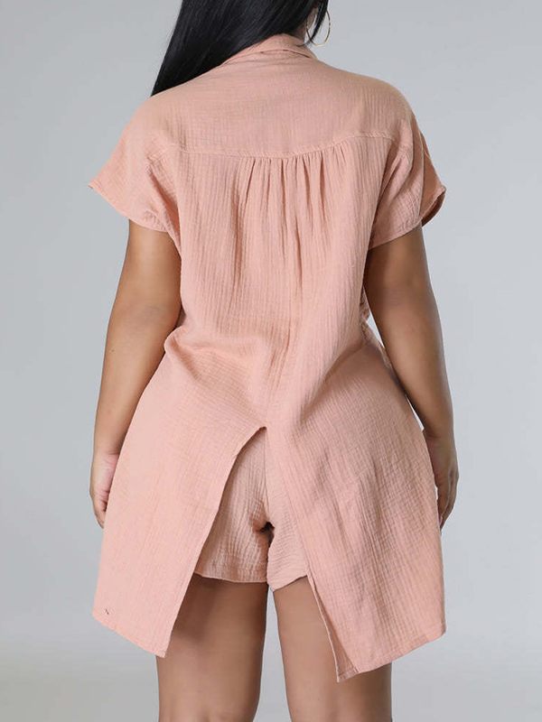 Solid Slit Shirt & Shorts Set--Clearance