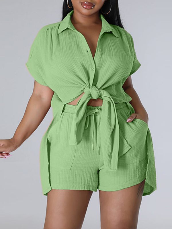 Solid Slit Shirt & Shorts Set--Clearance