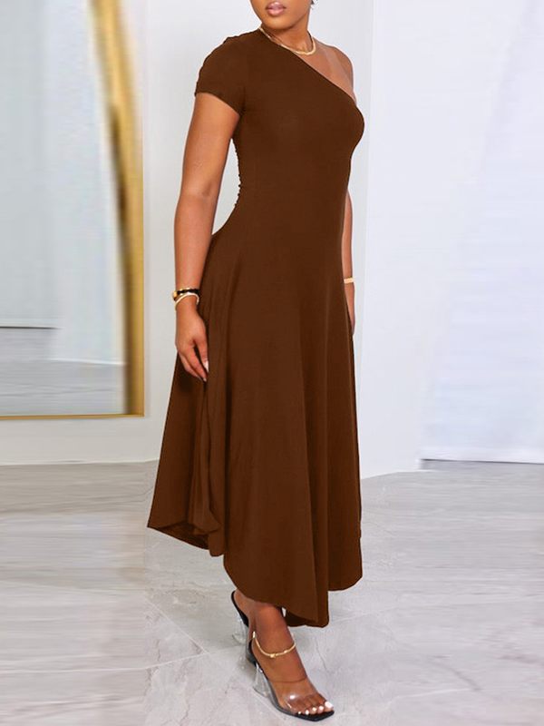 Solid One-Shoulder Dress--Clearance