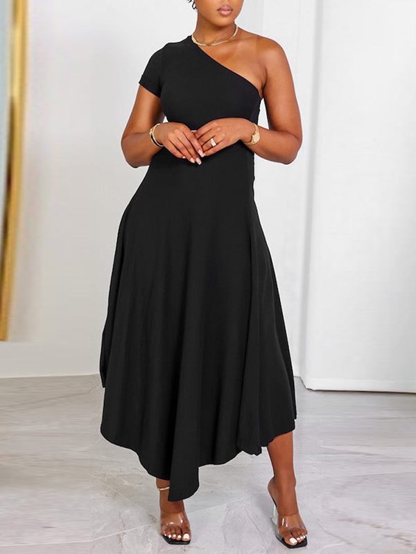 Solid One-Shoulder Dress--Clearance