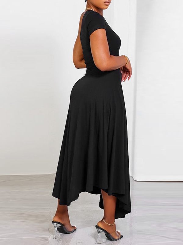 Solid One-Shoulder Dress--Clearance