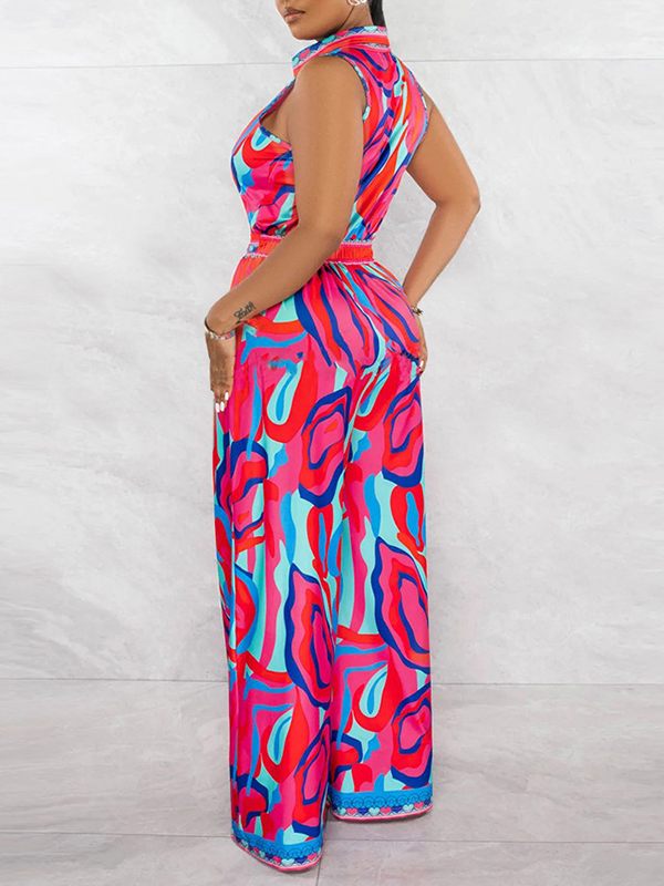 Printed Sleeveless Tied Jumpsuit--Clearance