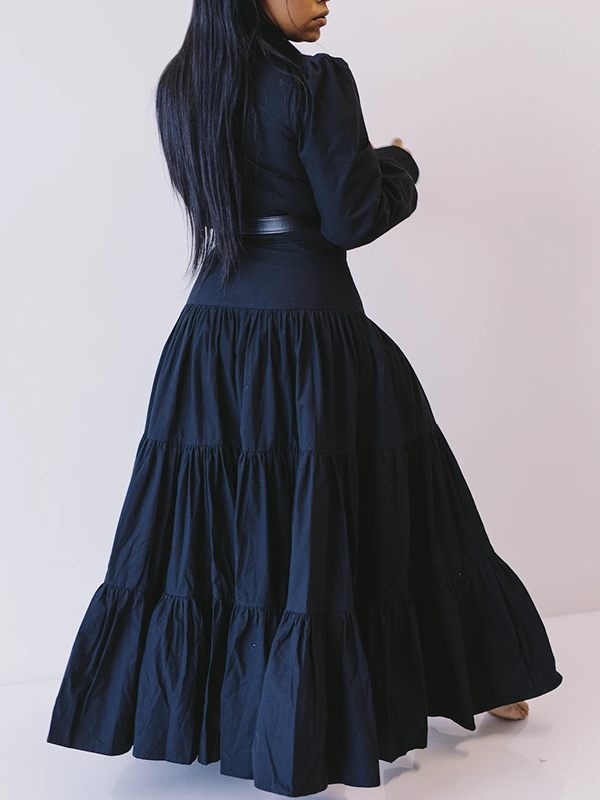 Black Ruffle Shirt Dress--Clearance