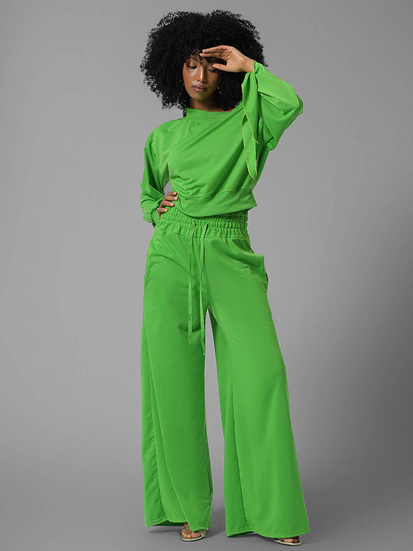 One Tied Sleeve Sweatshirt & Wide Leg Pants Set