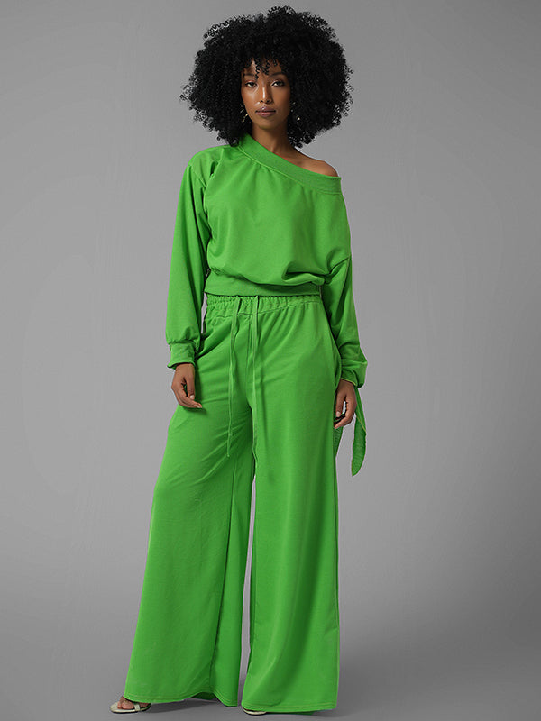 One Tied Sleeve Sweatshirt & Wide Leg Pants Set