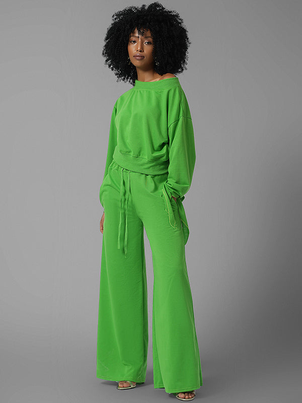 Indiebeautie One Tied Sleeve Sweatshirt & Wide Leg Pants Set