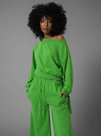 Indiebeautie One Tied Sleeve Sweatshirt & Wide Leg Pants Set