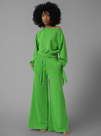 Indiebeautie One Tied Sleeve Sweatshirt & Wide Leg Pants Set