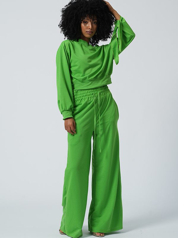 One Tied Sleeve Sweatshirt & Wide Leg Pants Set