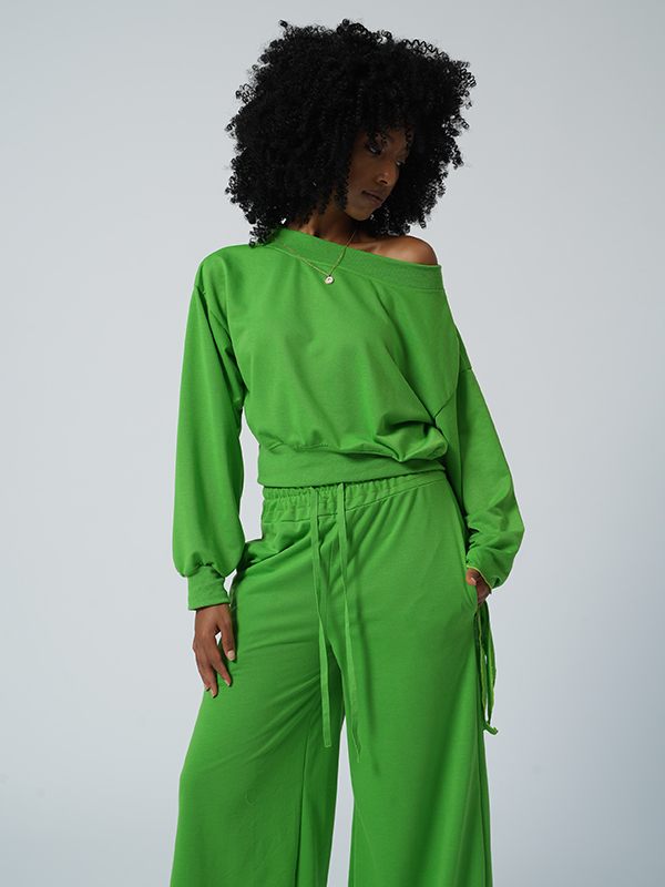 Indiebeautie One Tied Sleeve Sweatshirt & Wide Leg Pants Set