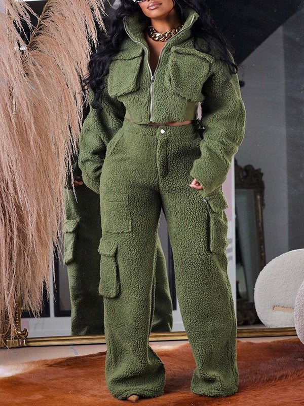 Fleece Jacket & Cargo Pants Set