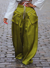 Wide-Leg Pants with Detachable Pockets--Clearance