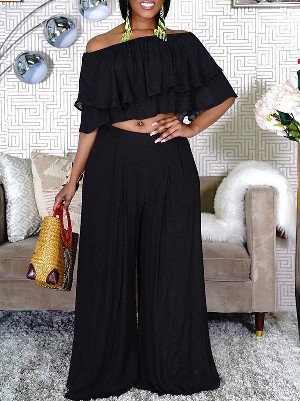 Off-Shoulder Top & Wide-Leg Pants Set--Clearance