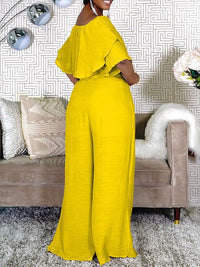 Off-Shoulder Top & Wide-Leg Pants Set--Clearance