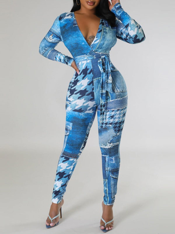 Printed Tied Jumpsuit--Clearance