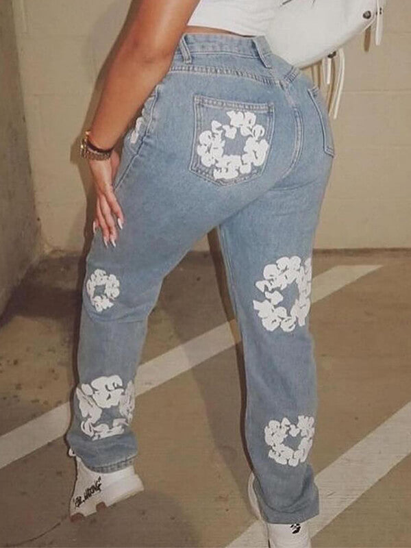 Floral Print Jeans--Clearance