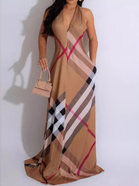 Plaid Halter Maxi Dress--Clearance