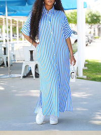 Stripe Side-Slit Shirt Dress--Clearance