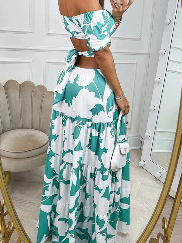 Indiebeautie Printed Off-Shoulder Cutout Dress