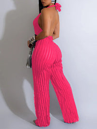 Indiebeautie Solid Halter Frilled Jumpsuit