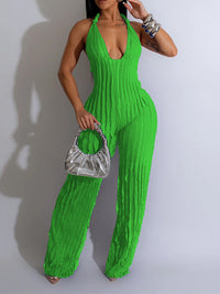 Indiebeautie Solid Halter Frilled Jumpsuit