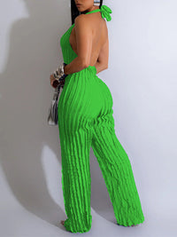 Indiebeautie Solid Halter Frilled Jumpsuit